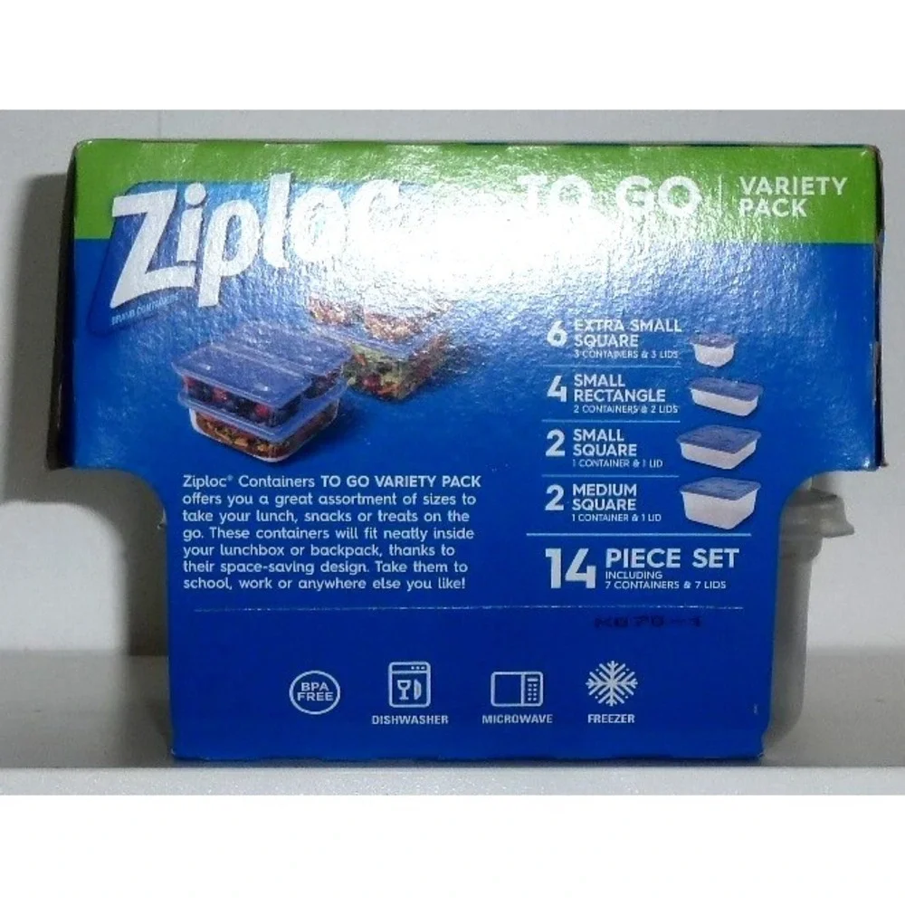 Ziploc To Go Variety Pack 14 Piece Set - 7 Containers & 7 Lid One Press Seal NEW
